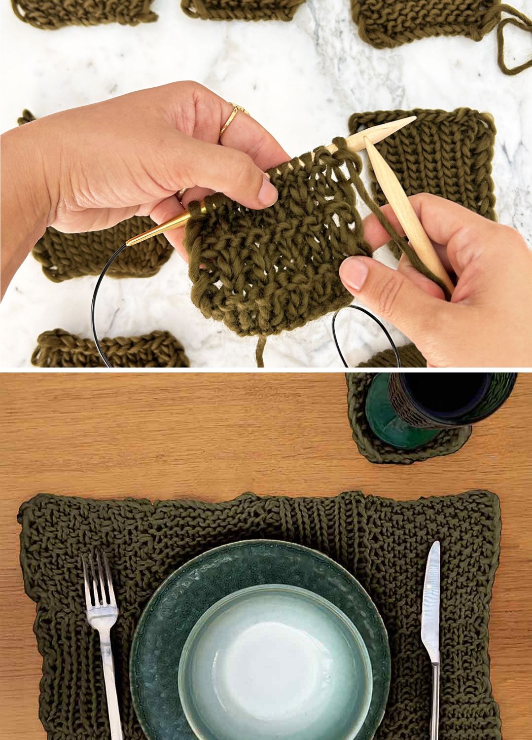 Stitch Sampler Kit: Learn The Basics Knitting Kit - Make your first Placemat & Coasters - Premium Version